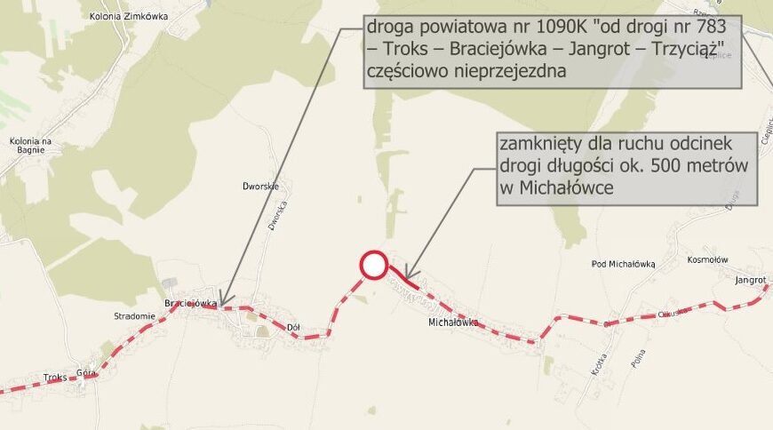 UWAGA: utrudnienia w ruchu na drodze powiatowej nr 1090K